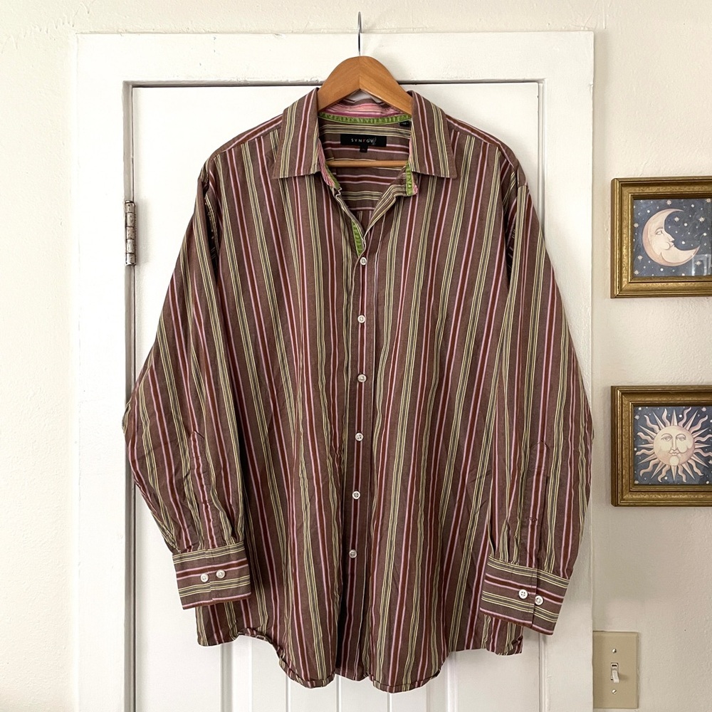 Striped Men's Shirt Synrgy size XXL 2X Big and Tall 100% cotton Business Casual